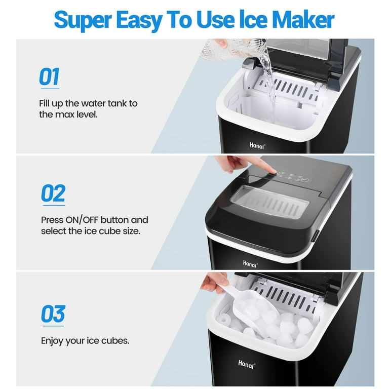 WANAI Portable Ice Maker,26.5 lbs/24H,2 Sizes,Self-Cleaning Ice Machine  with Ice Scoop and Basket,9 Cubes Ready in 8 Mins 