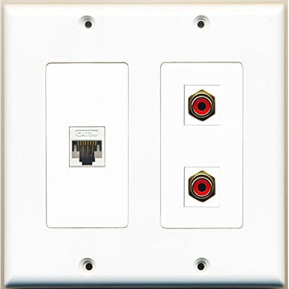 RiteAV - 2 Port RCA Red 1 Port Cat5e Ethernet White - 2 Gang Wall Plate