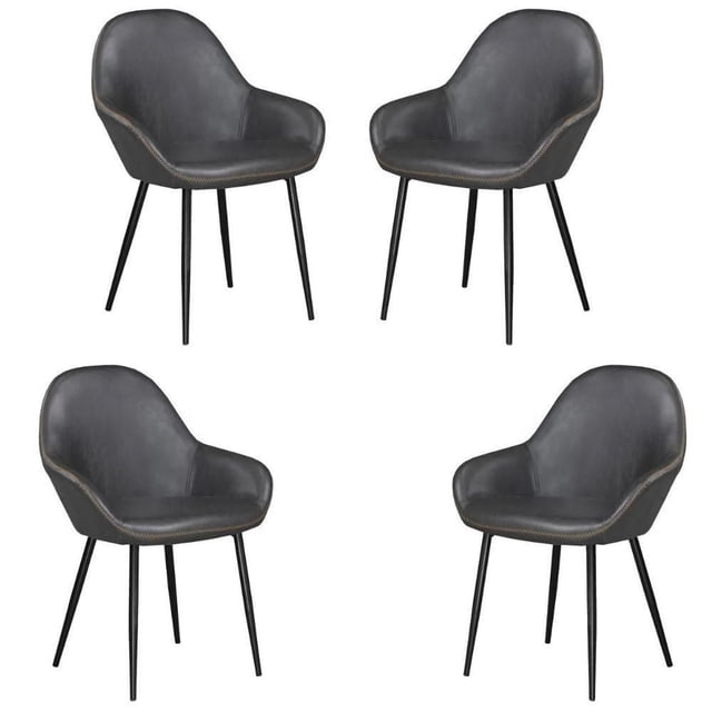 Fauteuil Ani, noir, rembourré, ensemble de 4
