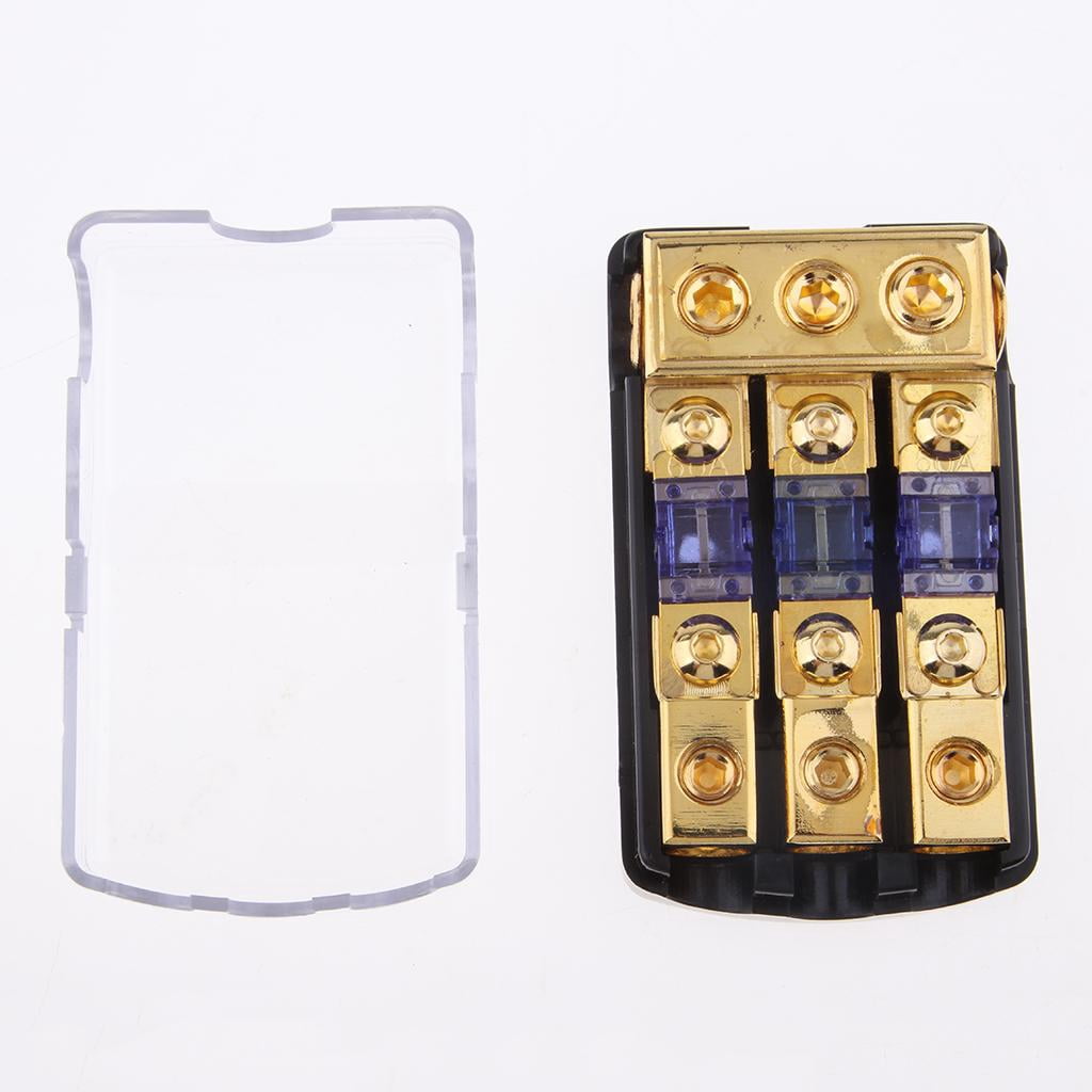 funtasica Car Stereo Audio 3-Way 80A In-Line Fuse Holder Power Distribution Block With Waterproof Cover
