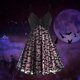 thumbnail image 4 of Disfraces de Halloween para mujer, disfraz de Halloween vintage con estampado de Halloween, vestido de malla de doble capa con cuello en V, disfraz de Halloween para mujer, 4 of 5