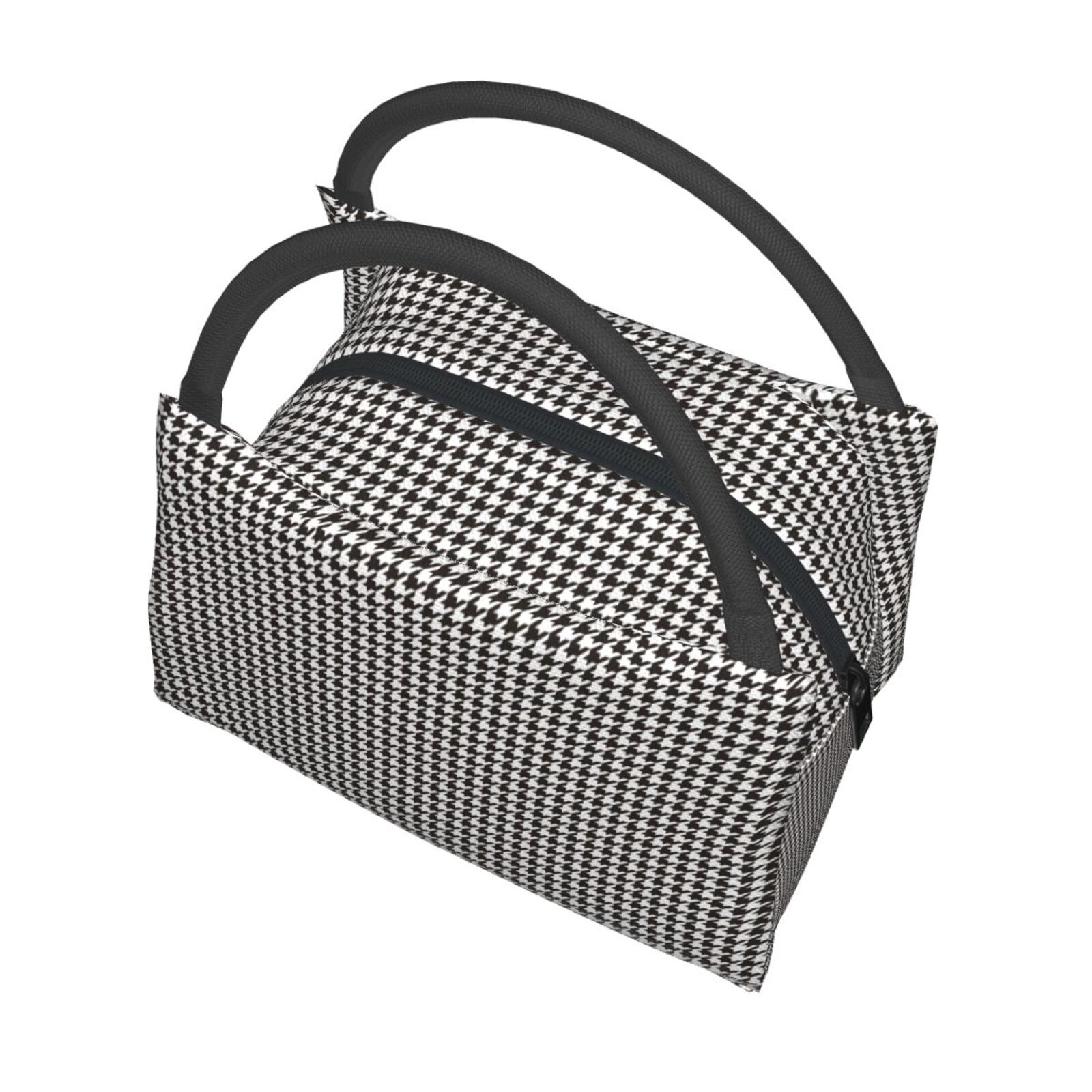 Kuqiui Lunch Bag for Women/Men,Waterproof Reusable Portable Lunch Tote,Lunch Box Bag.Thermal Cooler Bag Ideal for Work/Party/Travel/Picnic (Houndstooth Black And White )