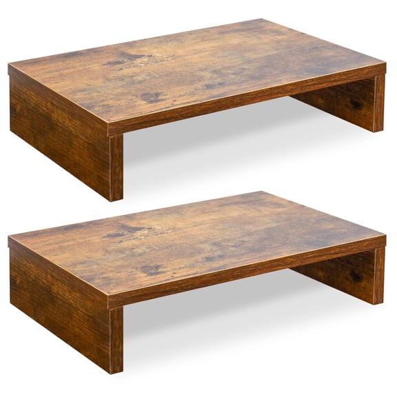 Wood Monitor Stand Riser-2 Pack, 2 Tier Adjustable Monitor Stand Dual Monitor Riser for 2 Monitors/Laptop/PC Black Computer Stand for Desk