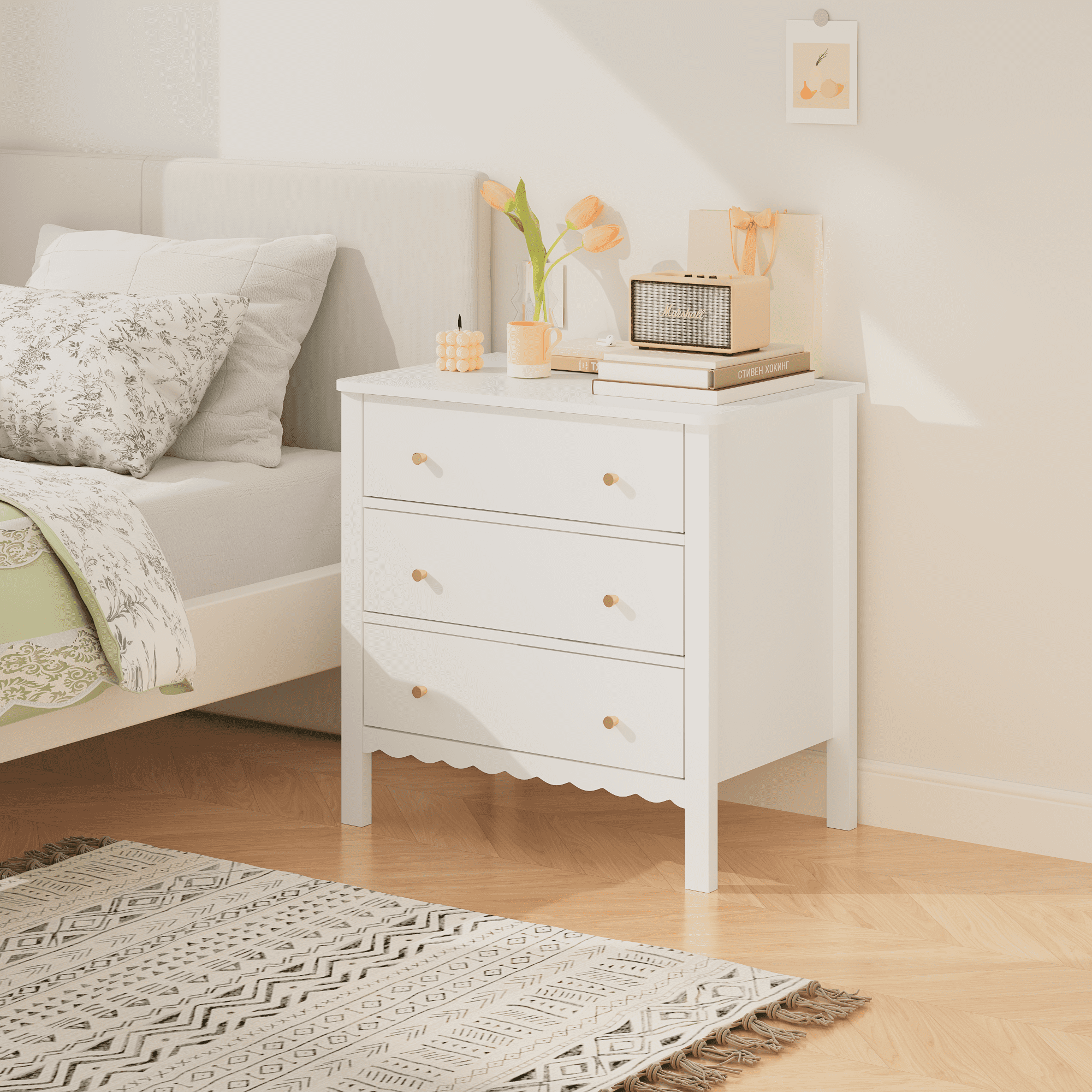 White 3 Drawer Dresser for Bedroom, Modern MDF Painted Chest of Drawers with Gold Knobs, Wooden Storage Cabinet for Kids, Nursery, Living Room or Entryway