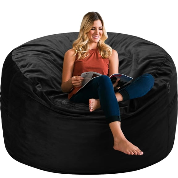 3FT Luxurious Velvet Bean Bag Chair for Adults, Ultra‑Soft High‑Rebound Memory Foam Plush Lazy Sofa with Fluffy Sponge, Black