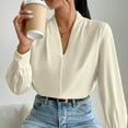 thumbnail image 4 of TKLPEHG Womens Tops Dressy Casual V Neck Elegant Shirts Lightweight Leisure Comfy Long Sleeve Classic Solid Color Loose Fashion Blouses (Beige,S), 4 of 7