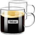 thumbnail image 1 of Clear Coffee mug 14oz, Glass Coffee Mugs Set of 2, Large Glass Coffee Cups with Handle for Hot/Cold Drink, Latte, Cappuccino, Tea, Juice and Beer, 1 of 6