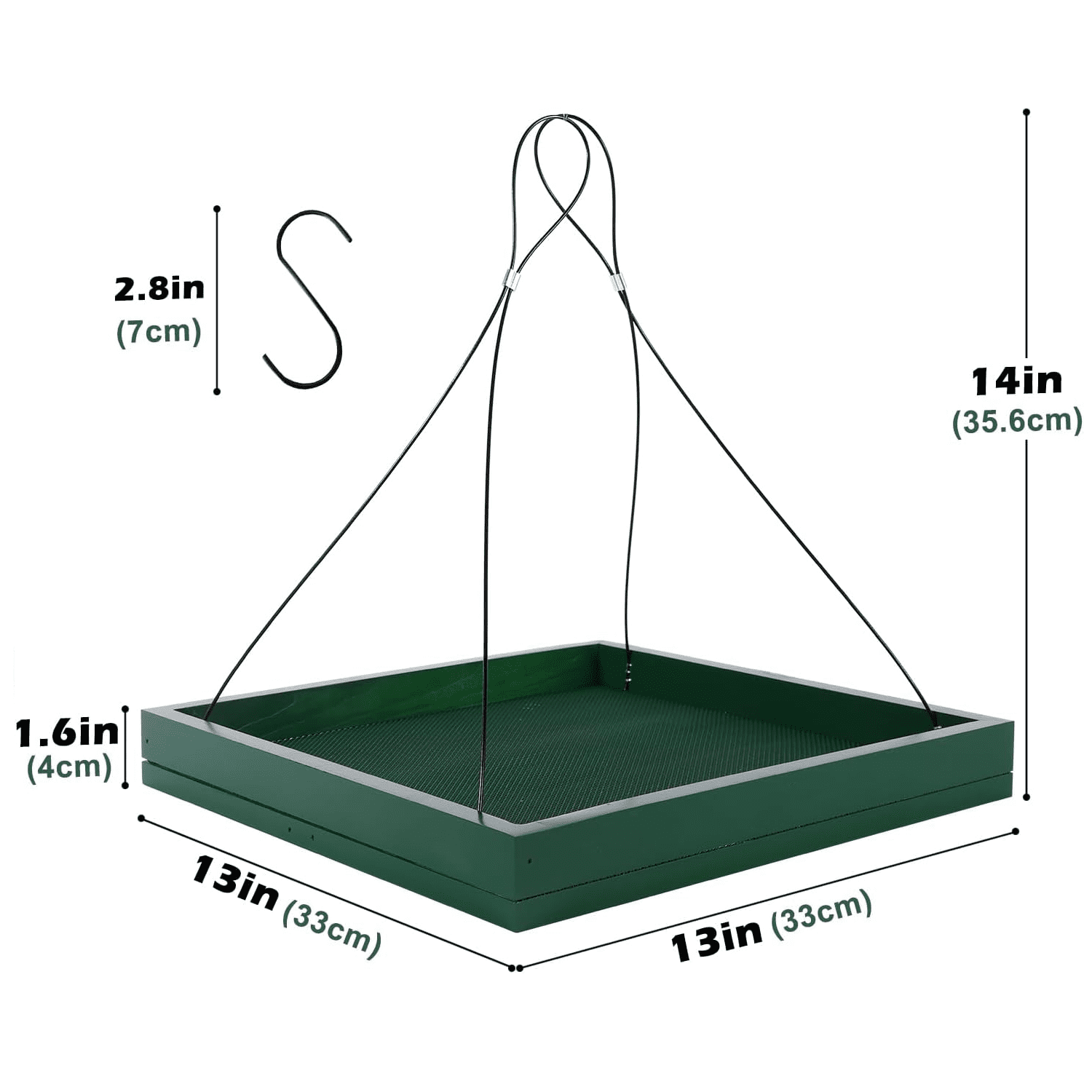 SNYNUXX Bird Feeder Hanging Tray, Seed Tray Wooden Platform Hummingbird Feeder Hanging Tray Mesh Seed Platform for Garden Yard Outside Decoration Attracting for Wild Birds (Green)-2pk