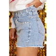 thumbnail image 3 of Women's Beau Blue Rhinestone High Waist Denim Shorts with Raw Hem - [ZhiHiMeRi] | 10, 3 of 12