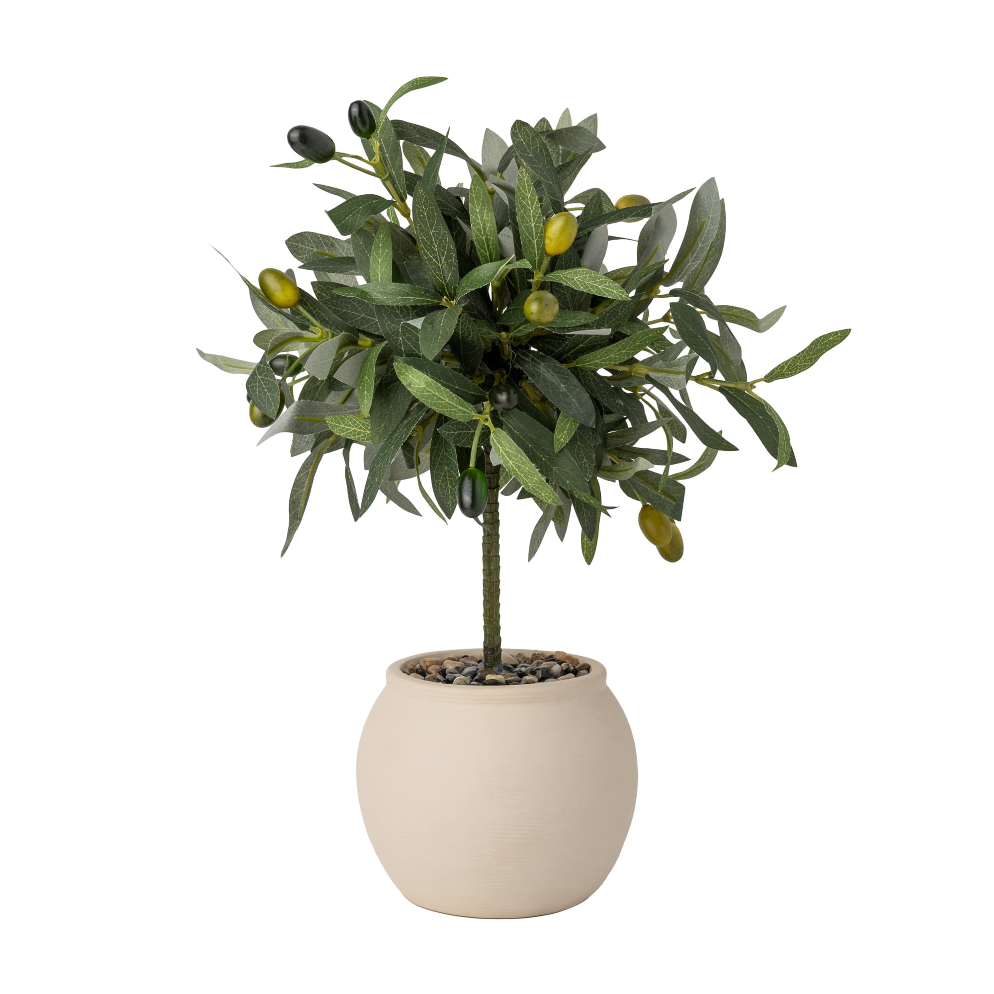 Better Homes & Gardens Realistic Artificial Olive Plant with Tan Ceramic Vase, 15-Inch