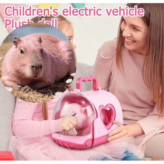 Electric Pet Capybara Walking Plush Toy Realistic Sound and Movement Soft Dolls for Toddler Craw Learning (Pink Capybara)