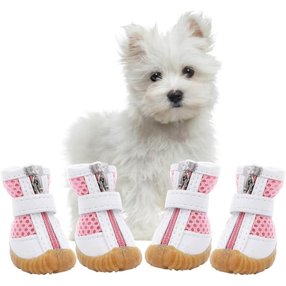 4Pcs Pet Dog Sports Puppy Booties Sandals Mesh Shoes Dog Shoes for Small Dogs Boots, Breathable Dog Booties PawProtector for Hot Pavement WinterSnow Hiking Booties