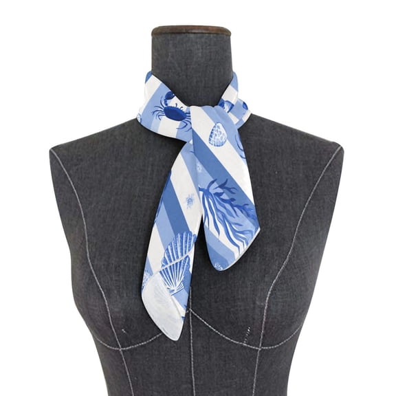 Square Scarf 24x24 Inch Nautical Blue Crab and Starfish Silky Satin Sun Protection Neck Scarf for Women Multi-Purpose Head Wrap Bandana for Hair Bag Decoration