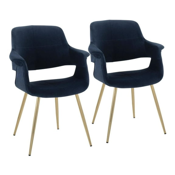 LumiSource Gold Metal, Blue Velvet Vintage Flair Chair - Set of 2