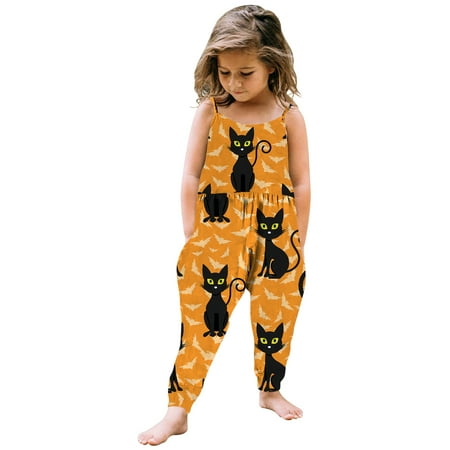 

New Years Eve Savings Clothing 2023 loopsun Toddler Baby Girl Jumpsuits Cartoon Printing Strap Romper Pants With Pockets