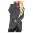 thumbnail image 1 of Pompotops T-Shirt Décontracté à Col Rond pour Femmes Manches Longues Ample Blouse Unie, 1 of 7