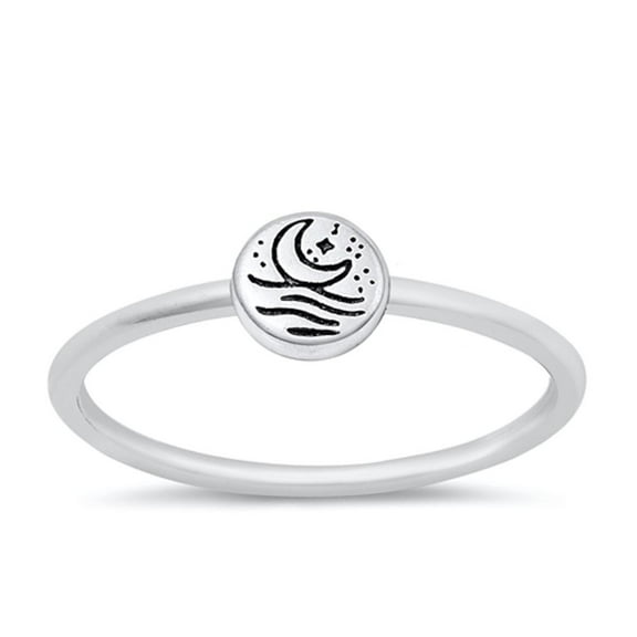 Cute Ocean Sunset Ring .925 Sterling Silver Beach Scene Band Jewelry Female Male Unisex Size 4