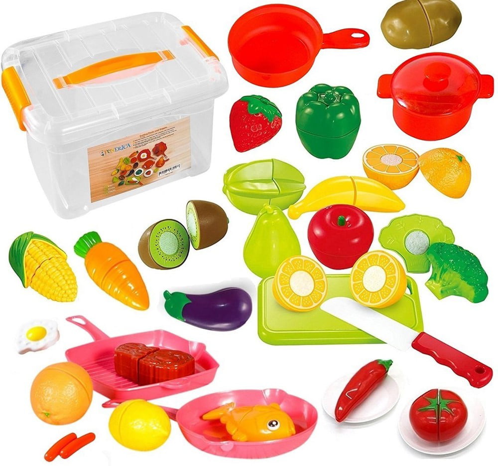 FUNERICA 40 Piece Plastic Play Food Set, Vegetables (Multi-color 