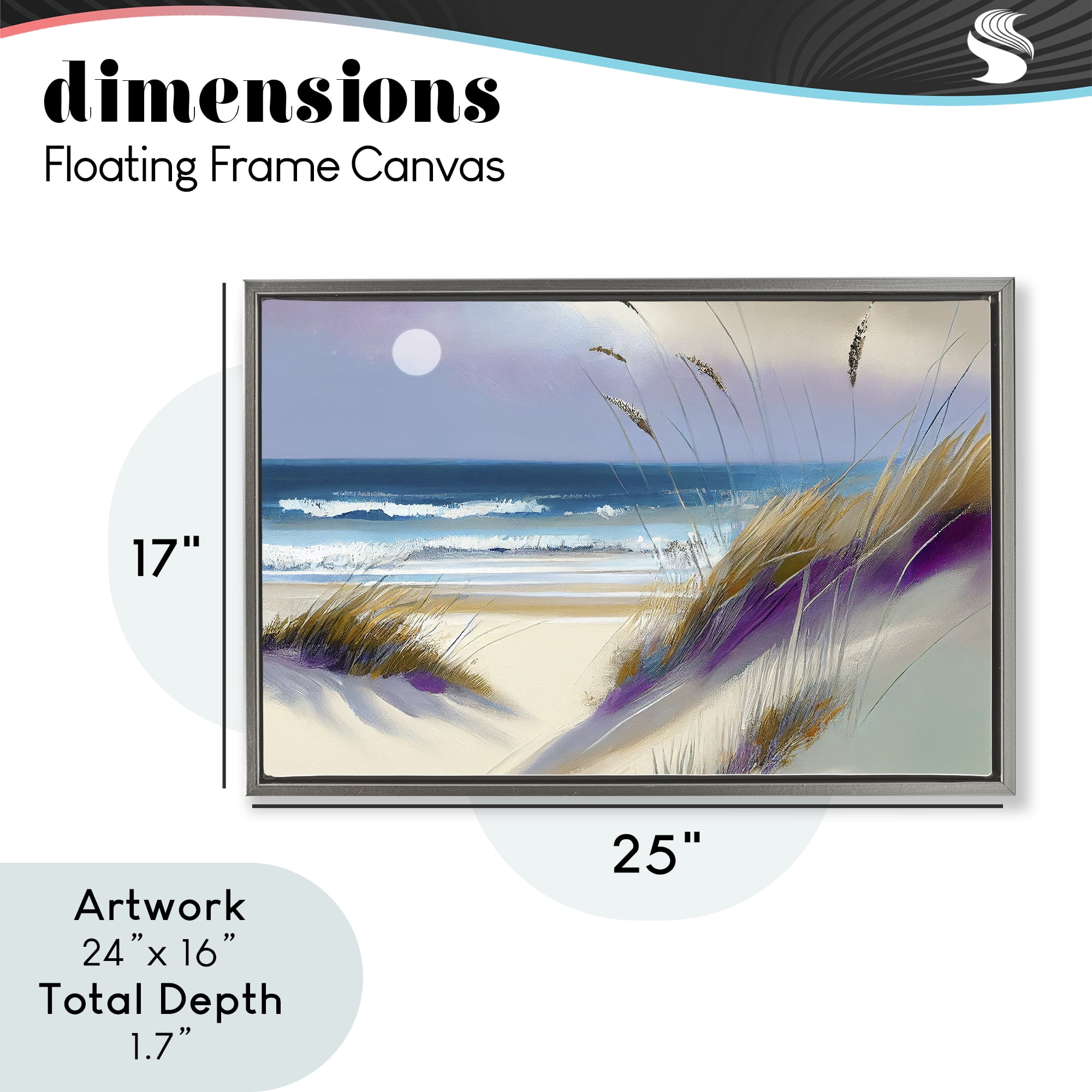 Beach Dunes Serenity Gray Framed Floater Canvas Wall Art, design by Sasha