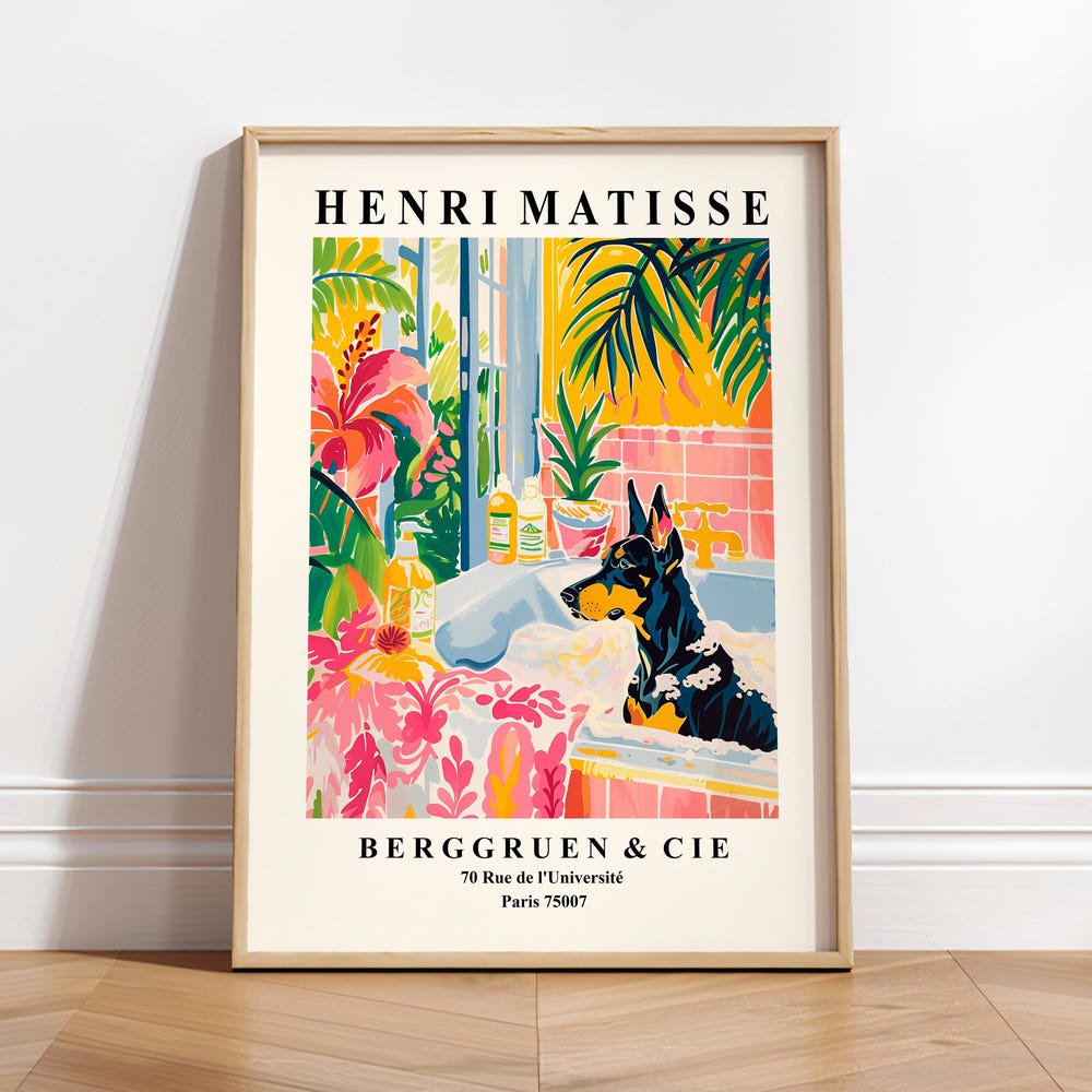 Doberman Tropical Bathroom For Dog Lovers Matisse Dopamine Poster , Poster Print Only