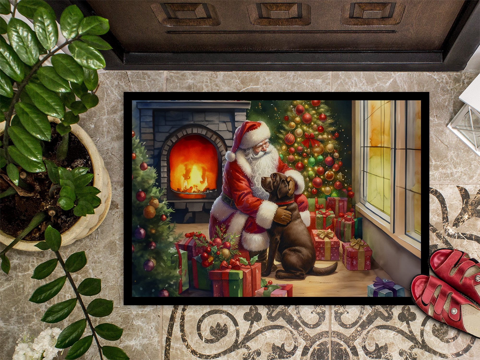 Labrador Retriever and Santa Claus Doormat 27 in x 18 in