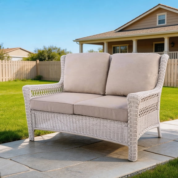Patio Couch 55" Outdoor Loveseat 2-Seat Sofa With Removable Cushions Wicker Furniture For Backyard Deck Poolside Apartment
