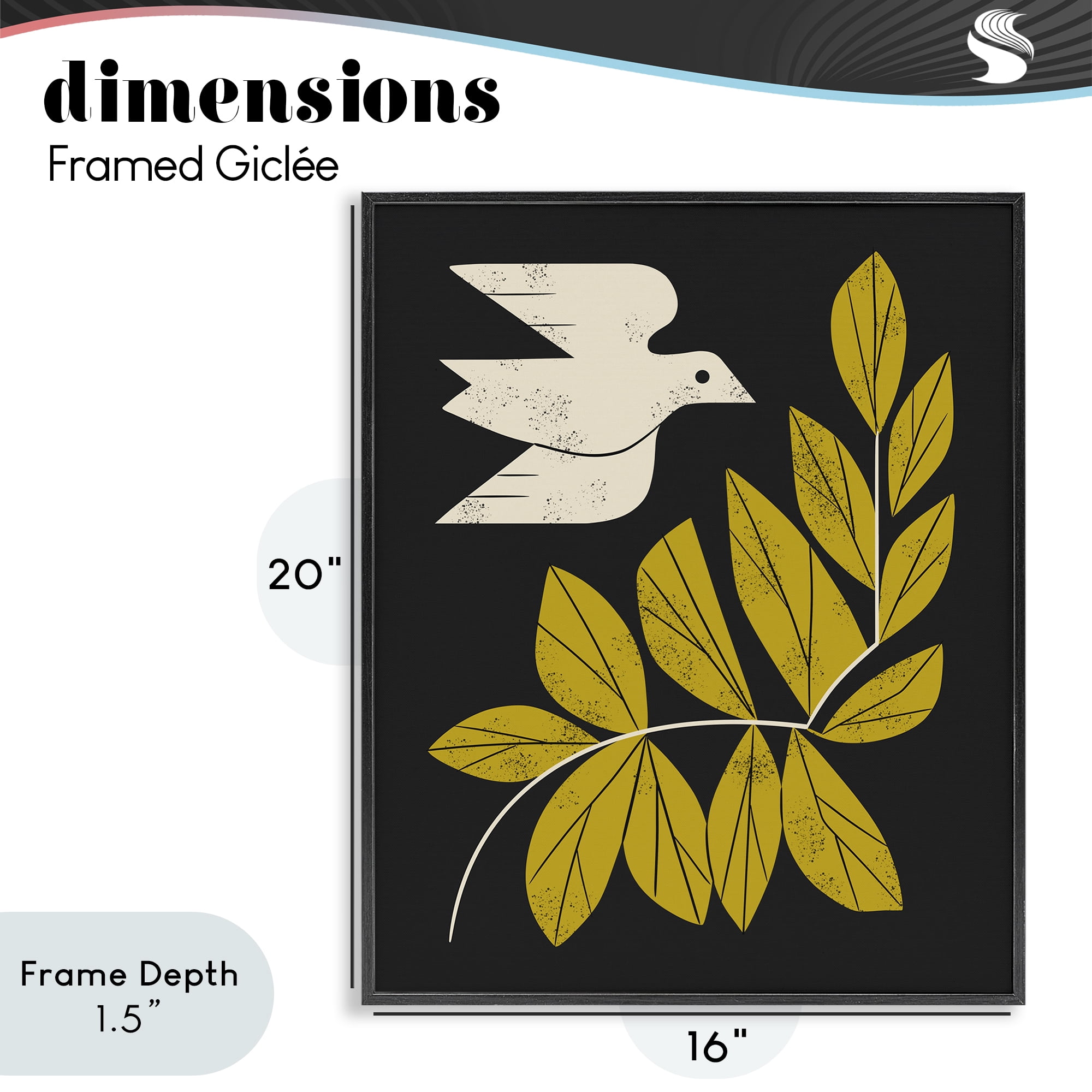 Stupell Industries Midcentury Dove & Branch Black Framed Giclee Art, design by Renea L. Thull