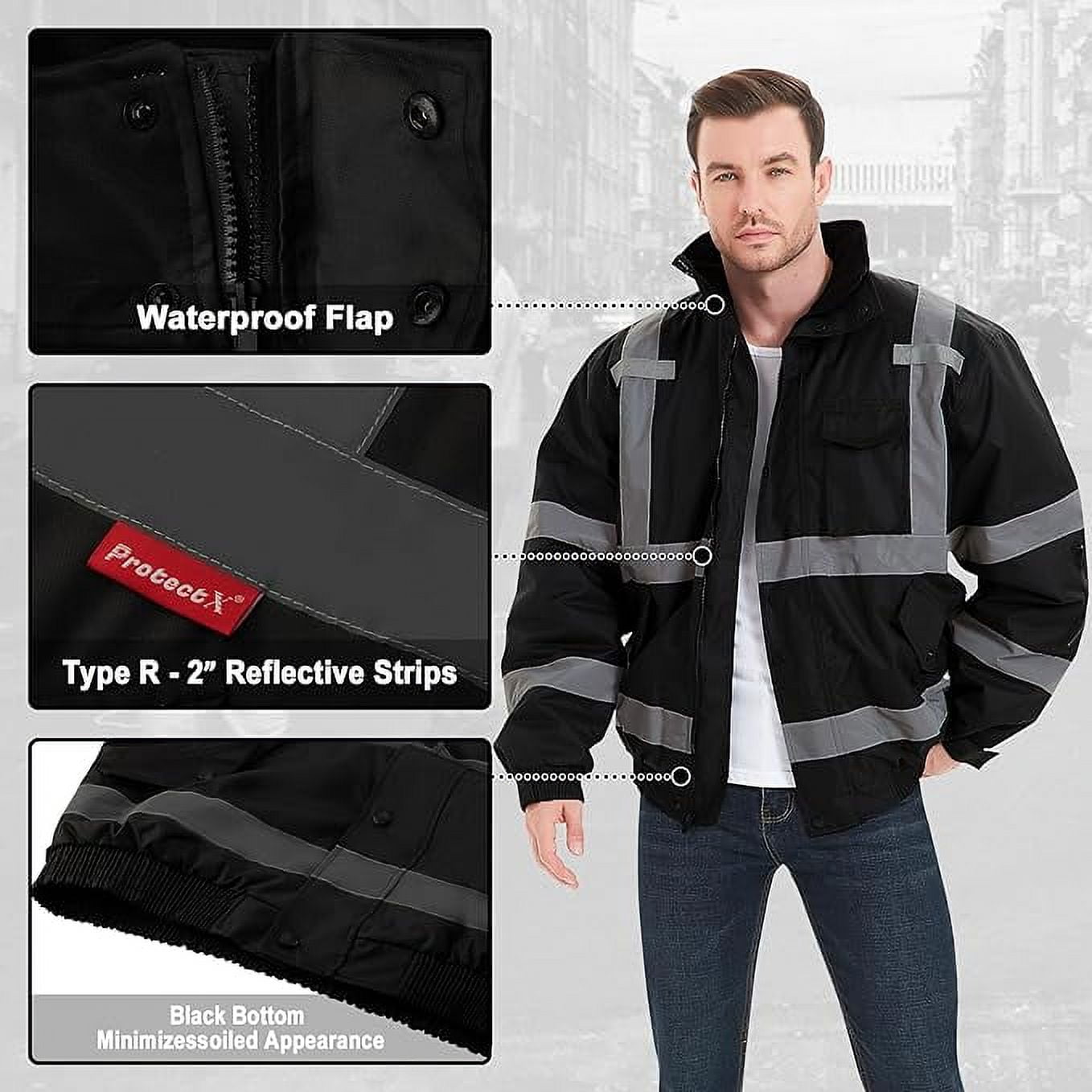  DPSAFETY Reflective Rain jackets for men waterproof,3M Hi Vis  Rain Coat With Reflective Strips，High Visibility Class 3 Rain Gear With 2  large pockets，Zipper,Black Bottom Lime，XL : Patio, Lawn & Garden