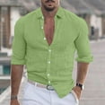 thumbnail image 2 of HAPIMO Men's Loose Cotton Linen Shirts Clothing Long Sleeve Turndown Collar Casual Workout Relaxed Sport Solid Button Tees Holiday Autumn Spring Fashion Green S, 2 of 6