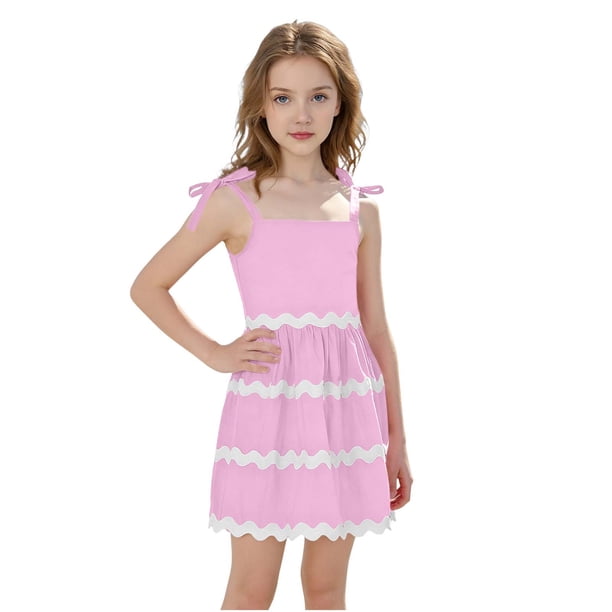 Vestido de Cumpleaños para Niñas Color Sólido Camisola de Moda Y Cómoda Vestido Casual para Niñas