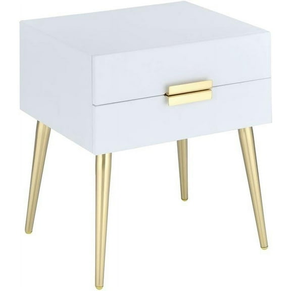 Sleek White And Gold Two Drawer End Table