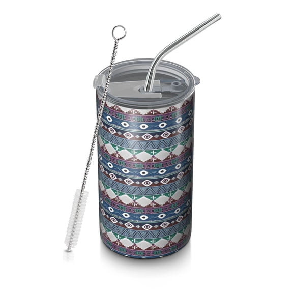 20oz Coffee Tumblers Boho Ethnic Geometric Pattern Stainless Steel Vacuum Insulated Travel Tumbler Coffee Cups Mug with Lid and Straw with Cleaning Brush for Cold & Hot Drinks