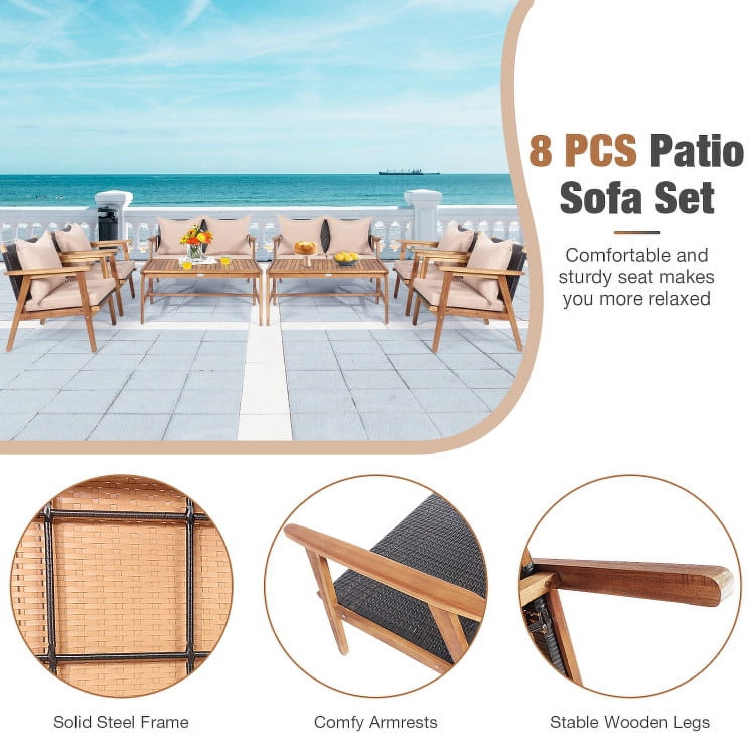 Aimee Lii 4 Pieces Patio Wicker Rattan Furniture Set for Lawn Backyard, Acacia Wood Patio Outdoor Patio Furniture, Brown Aimee Lii 4 Pieces Patio Wicker Rattan Furniture Set for Lawn Backyard, Acacia Wood Patio Outdoor Patio Furniture, Brown