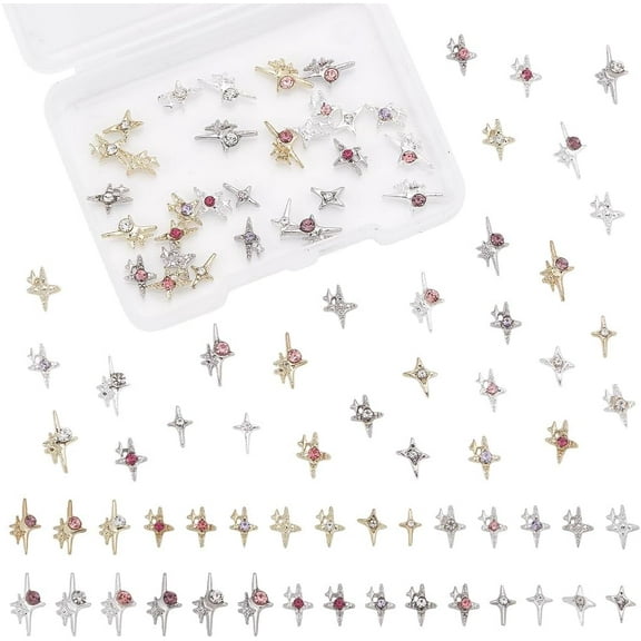 60pcs 30 Styles Alloy Nail Charms Star Nail Art Charms Nail Rhinestones Nail Art Decorations Supply Nail Jewels 3D Nail Charms