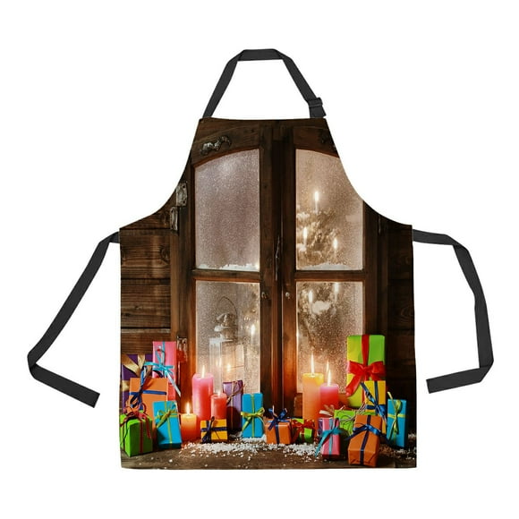 EREHome Christmas Presents Lighted Candles Window Pane Adjustable Bib Kitchen Apron with Pockets for Women Men