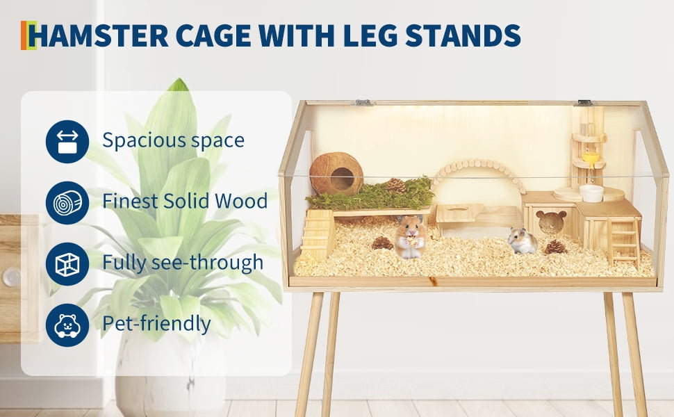 Babevy 40"x20"x47.5" Wood Hamster Cage, Indoor Guinea Pig Cage with Legs, Openable Top & Acrylic Window for Chinchillas Gerbils Hedgehogs