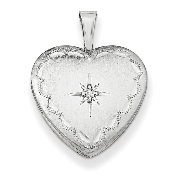 925 Sterling Silver Holds 2 photos and Diamond 16mm Satin And Sparkle Cut Love Heart Locket - Locket Necklace for Women