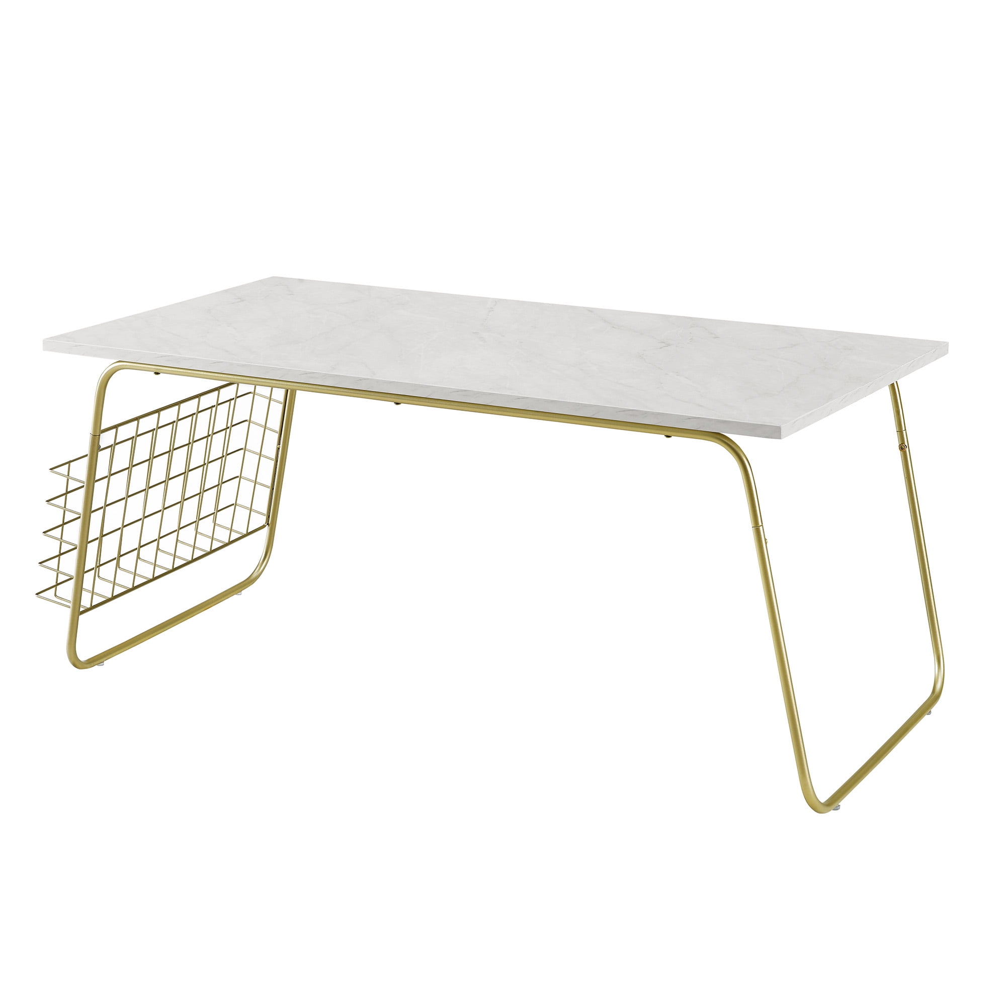 Modern Faux Marble Coffee Table with Magazine Holder by Manor Park
