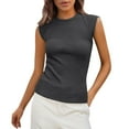 thumbnail image 2 of Tittly Spring Tops for Women Tank Top for Women Ladies Fashion Solid Color Sleeveless Crew Neck Slim Ribbed Tank Top Top Sleeveless Top Vest for Women Dark Gray S, 2 of 6