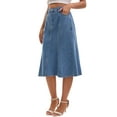 thumbnail image 4 of INSPIRE CHIC Women's Midi Jean Skirt High Waisted A-Line Fishtail Casual Denim Skirts L Light Blue, 4 of 6