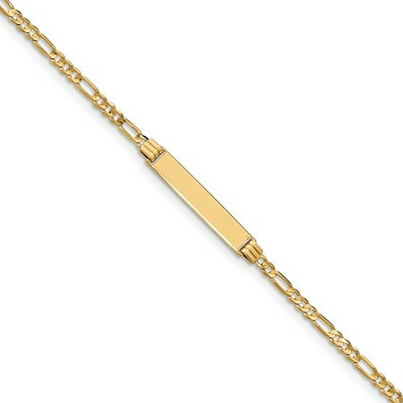 14k Yellow Gold Engravable 6in Polished Figaro Link Child ID Bracelet (Plate: 1.2 x0.2in)