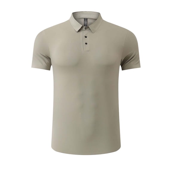 Men's Ice Silk Feel Polo Shirts Short Sleeve Seamless Draping Casual Solid Color T-Shirts Summer Tops Khaki XXXL