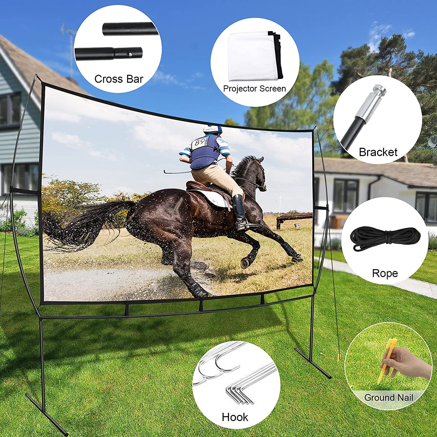Projector Screen with Stand Foldable Portable Movie Screen 120 Inch, HD 4K Double Sided Projection Screen Indoor Outdoor Projector Movies Screen for Home Theater,16:9
