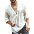 thumbnail image 2 of Yaoyar Men's Fashion Cotton Linen Shirts Half Sleeve V-Neck Drawstring Tie Front Yoga T-Shirt African Summer Beach Tops, 2 of 5