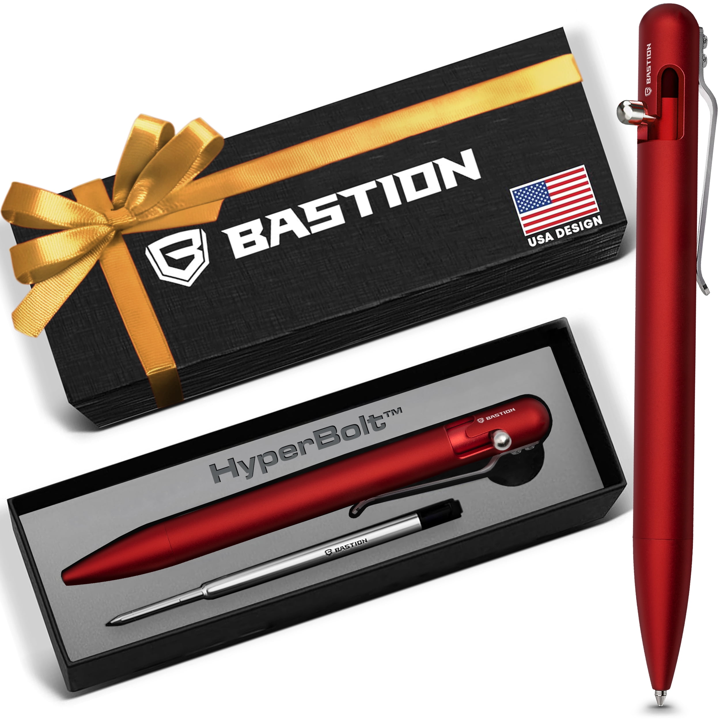 Bastion Aluminum Bolt Action Pen, Regal Red, Ballpoint Refillable, 1 Count