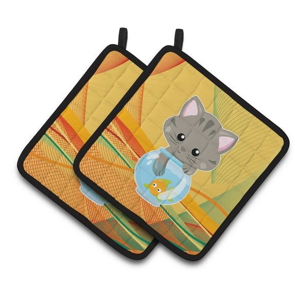 Caroline's Treasures Kitten in the Fish Bowl Pair of Pot Holders
