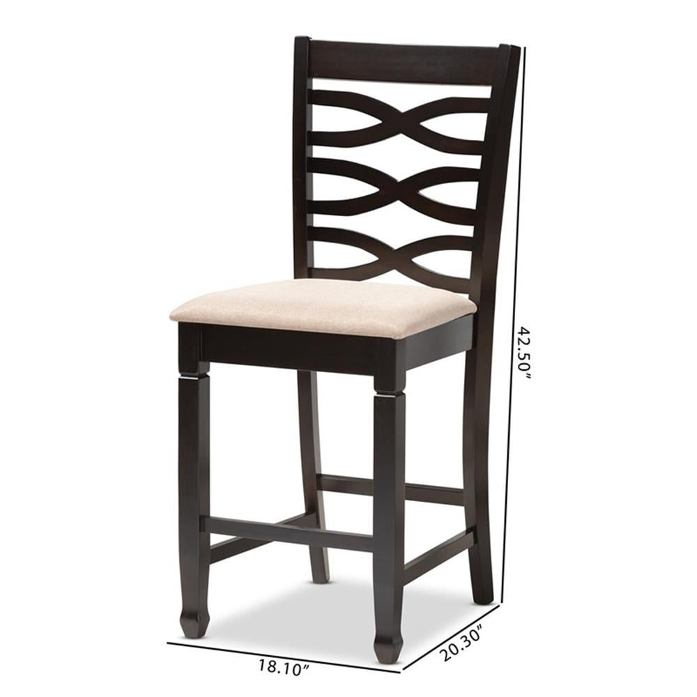 Baxton Studio Lanier Modern and Contemporary Sand Fabric Upholstered Espresso Brown Finished Wood Counter Height Pub Chair Set (Set of 2)
