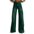 thumbnail image 3 of Women's Solid Color Wide Leg Pants, High Waist 90s Style Jeggings with Back Pockets, Casual Streetwear Denim Look Pull-On Pants for 2025 Summer Fashion Green, 3 of 5