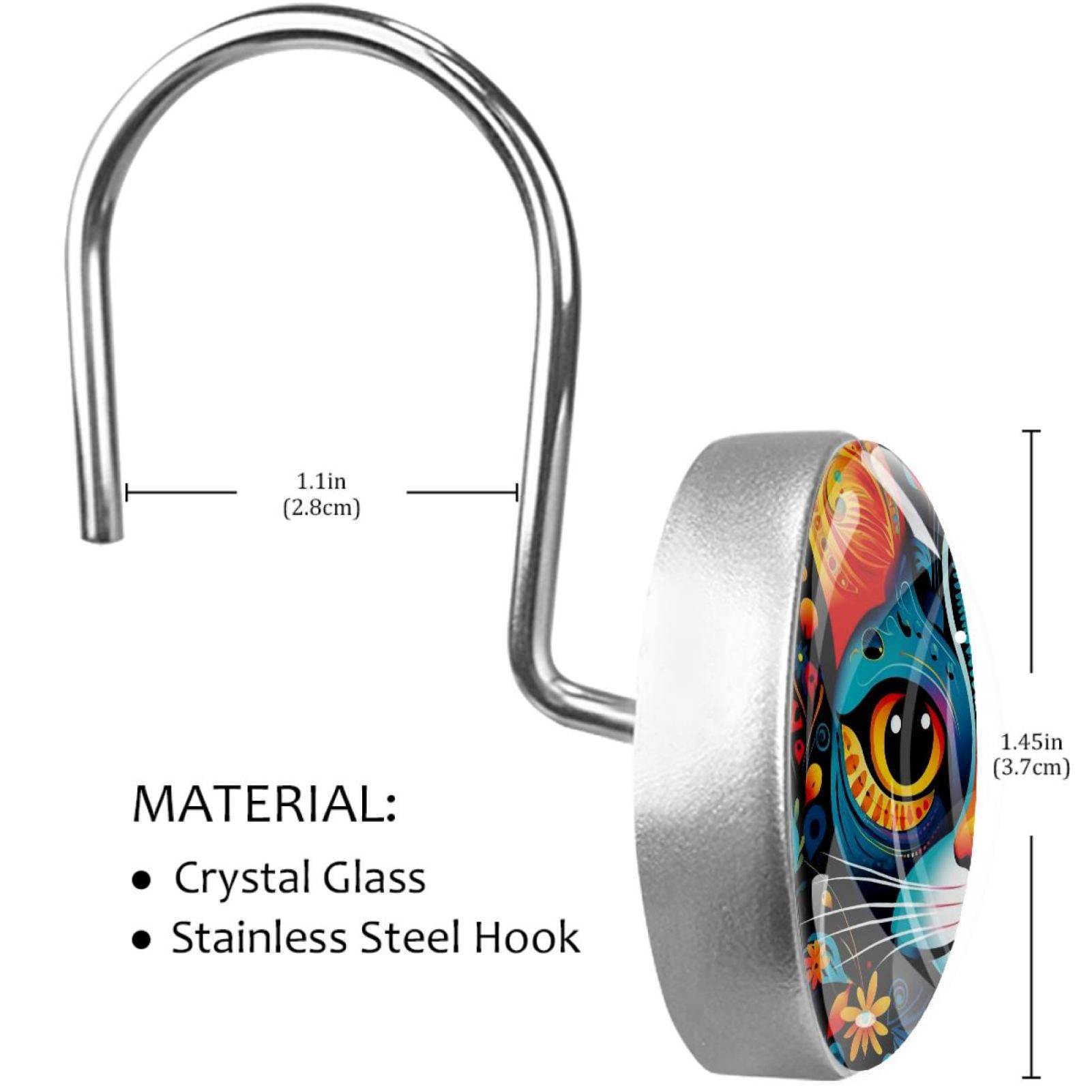 HemaKayy 12 Pcs Decorative Shower Curtain Hooks - Stainless Steel Rings for Bathroom Décor - Easy Glide & Secure Hold - Perfect Decoration for Bathroom Shower Rods - Pet Cats