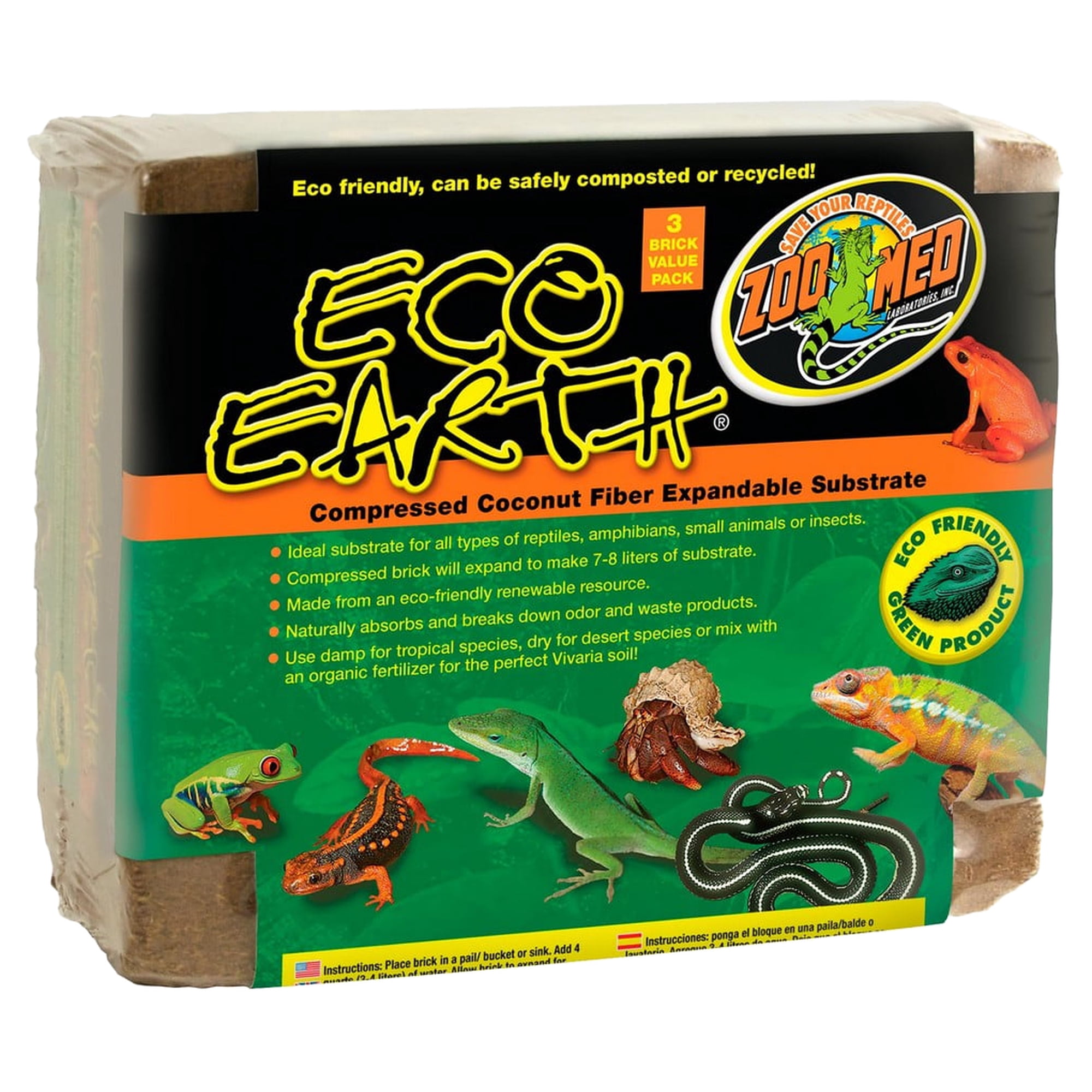 Zoo Med Eco Earth Compressed Coconut Fieber Expandable Substrate, 3 Ct
